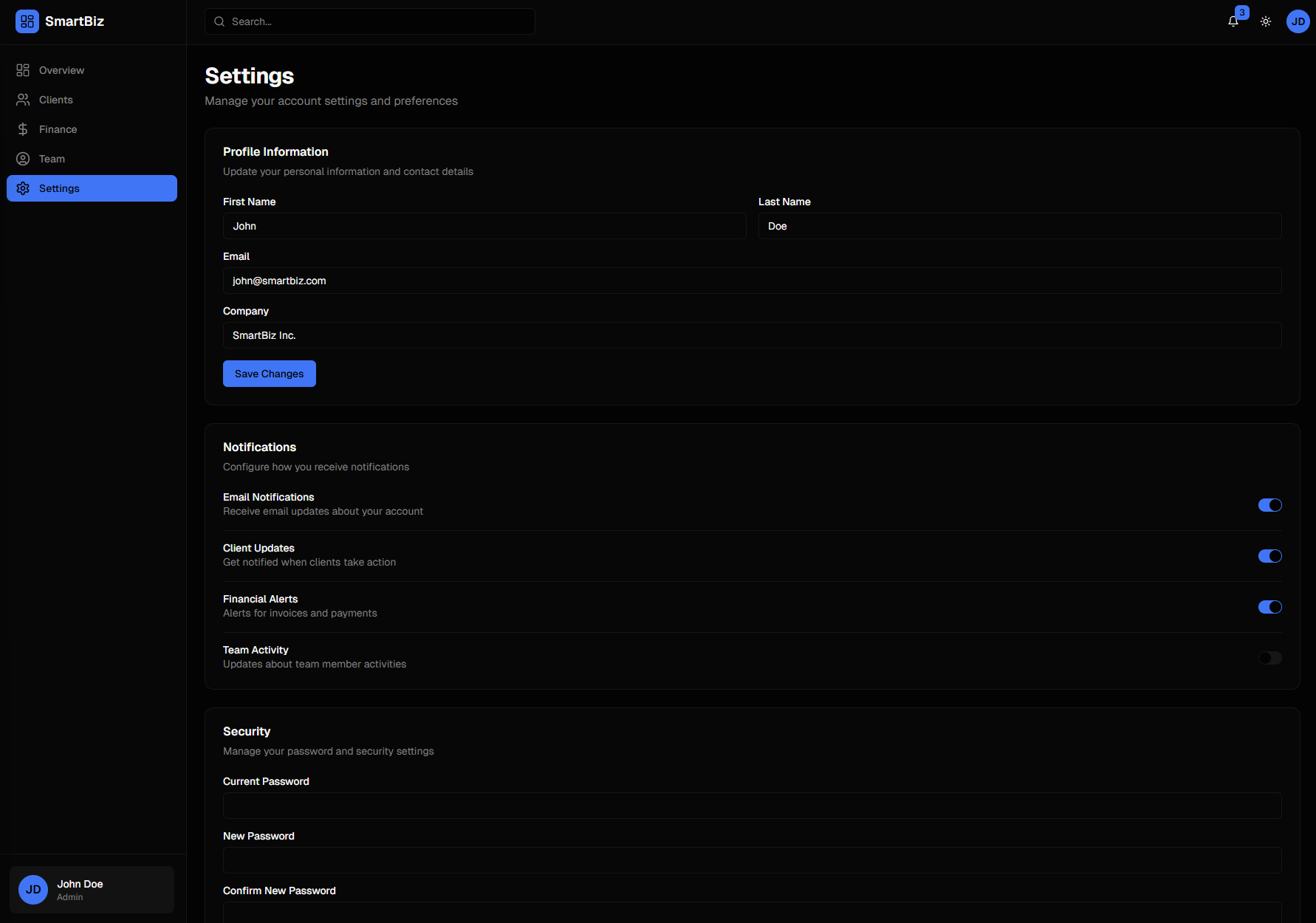 Smart Business Dashboard System