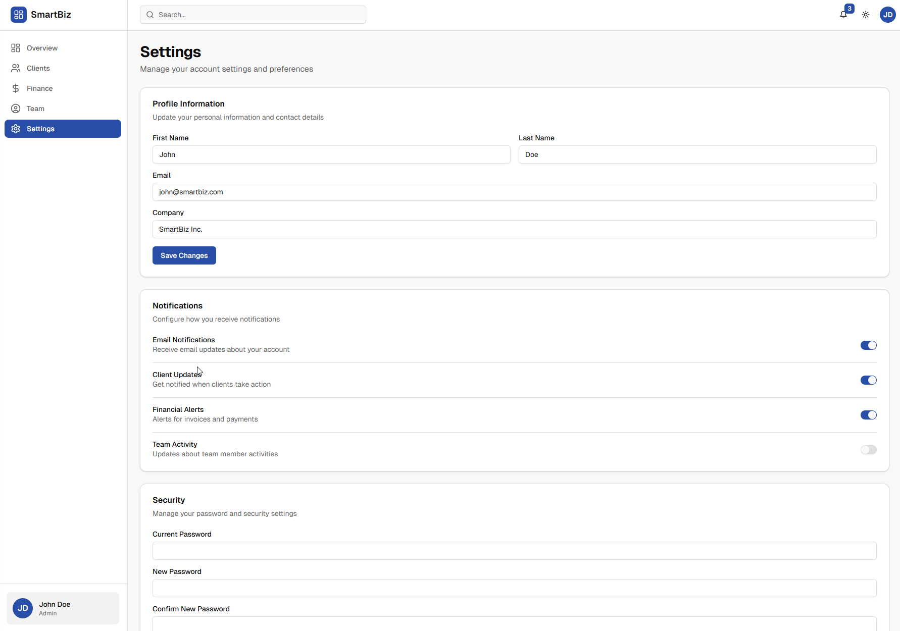 Smart Business Dashboard System